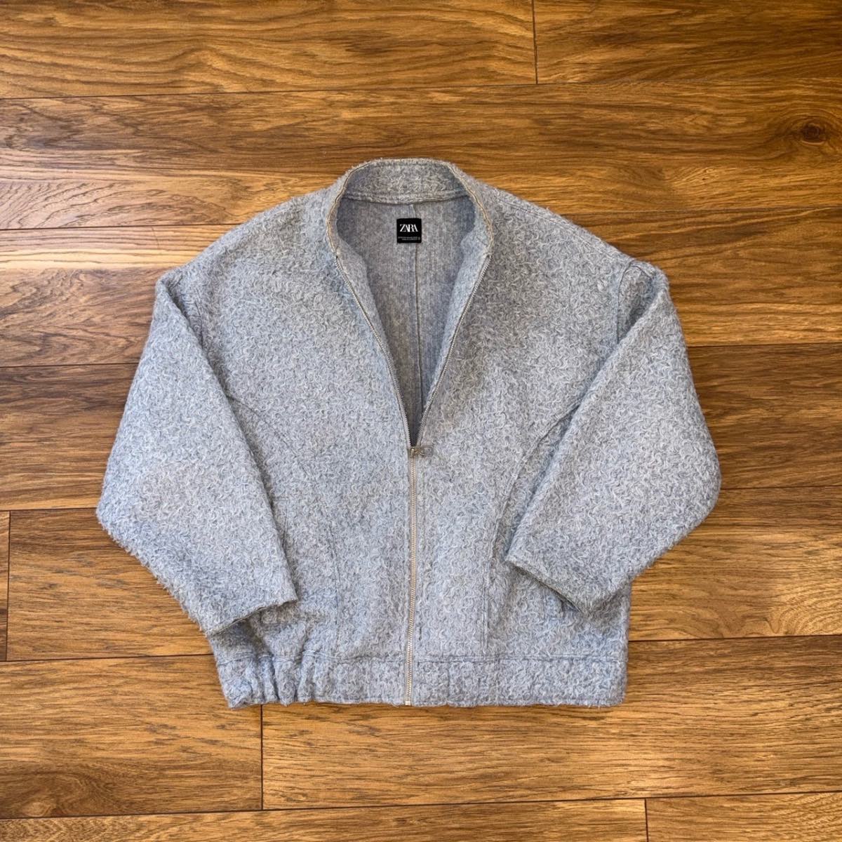 Womens Zara Wooly Bomber Jacket Small Grey