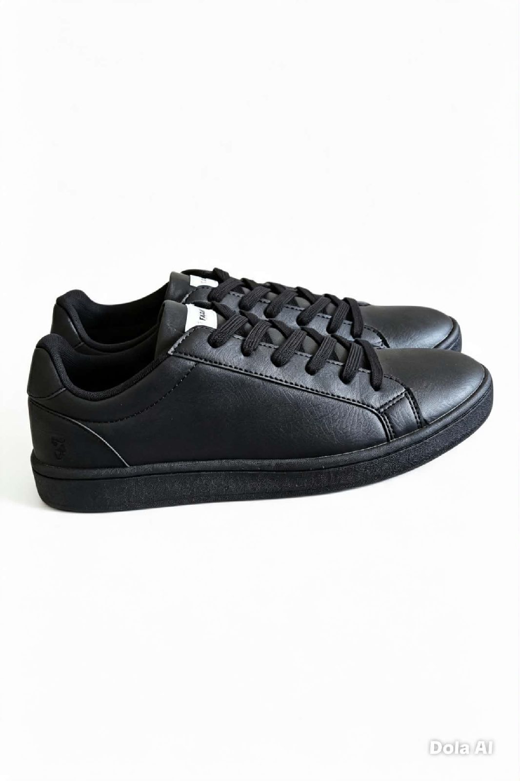 Black Faux Leather Low-Top Sneakers