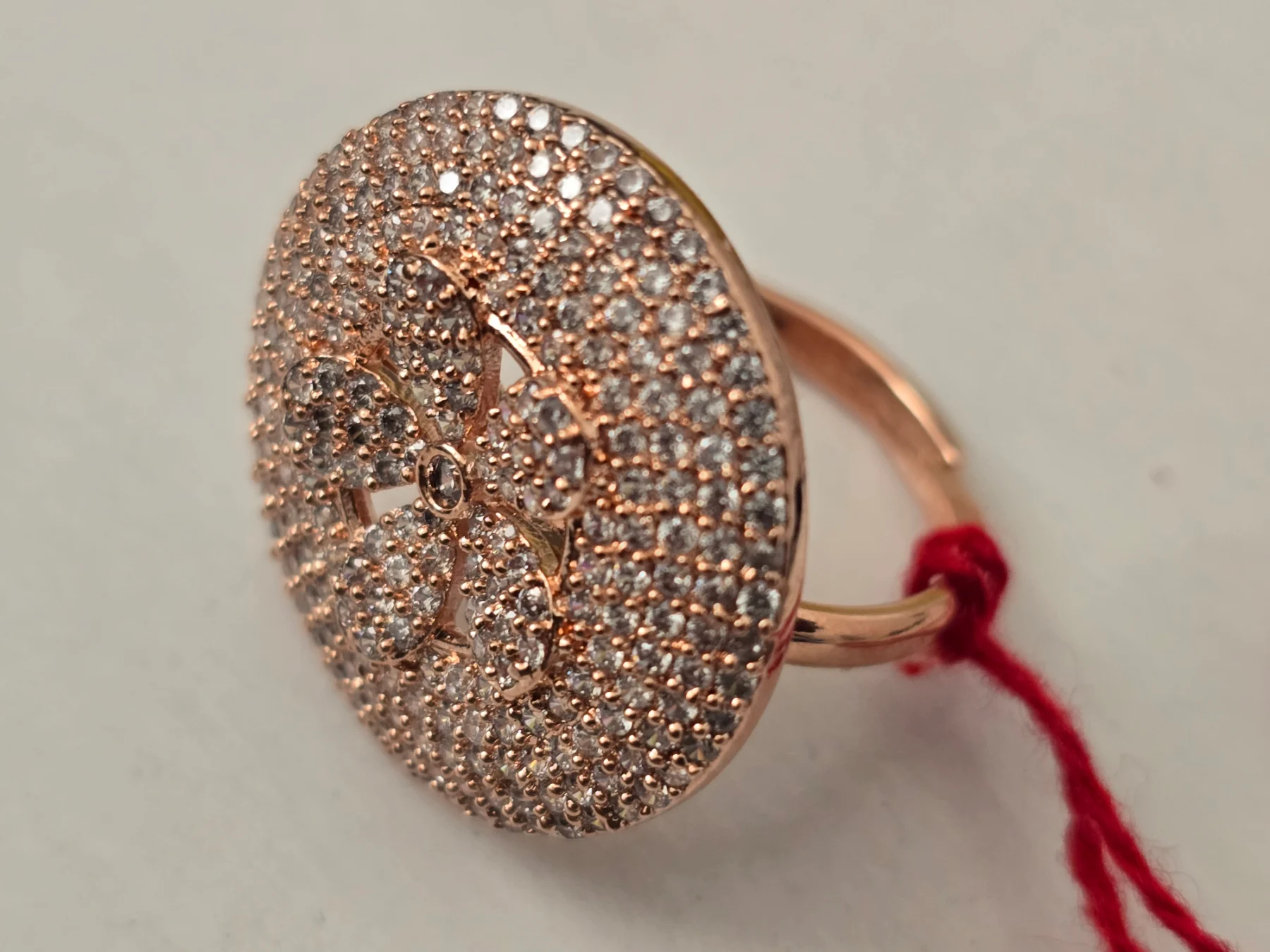 Rose Gold Pavé Crystal Statement Ring (Adjustable Size)