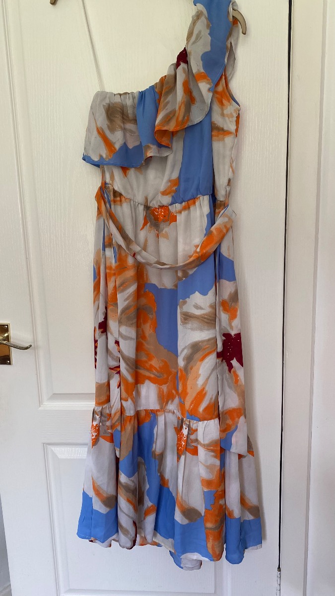 Cerulean by Blue Diamond One Shoulder Summer Wedding Guest Maxi Dress Size M