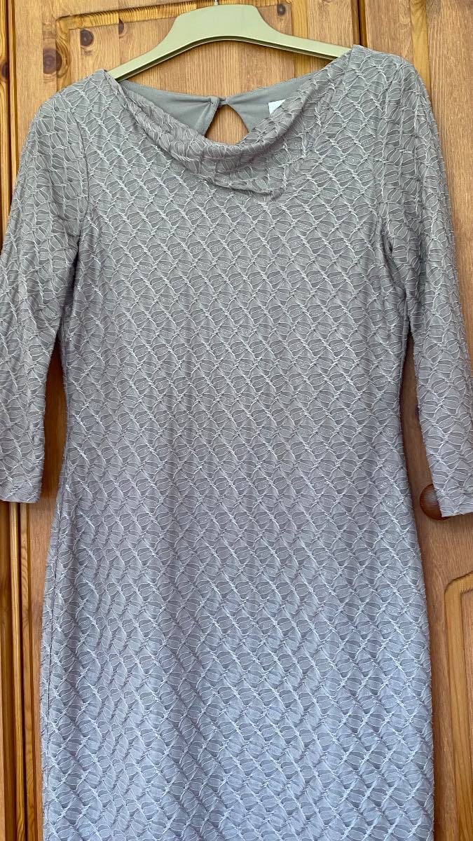 REISS Tatiana Beige/ Taupe Shimmer Cowl Neck Wedding guest Dress Size 10