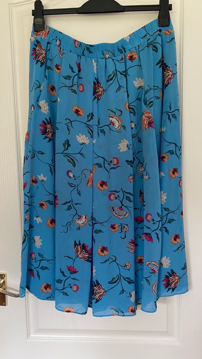 Hush "Martina" Chiffon Midi Skirt in Sky Blue Floral Print