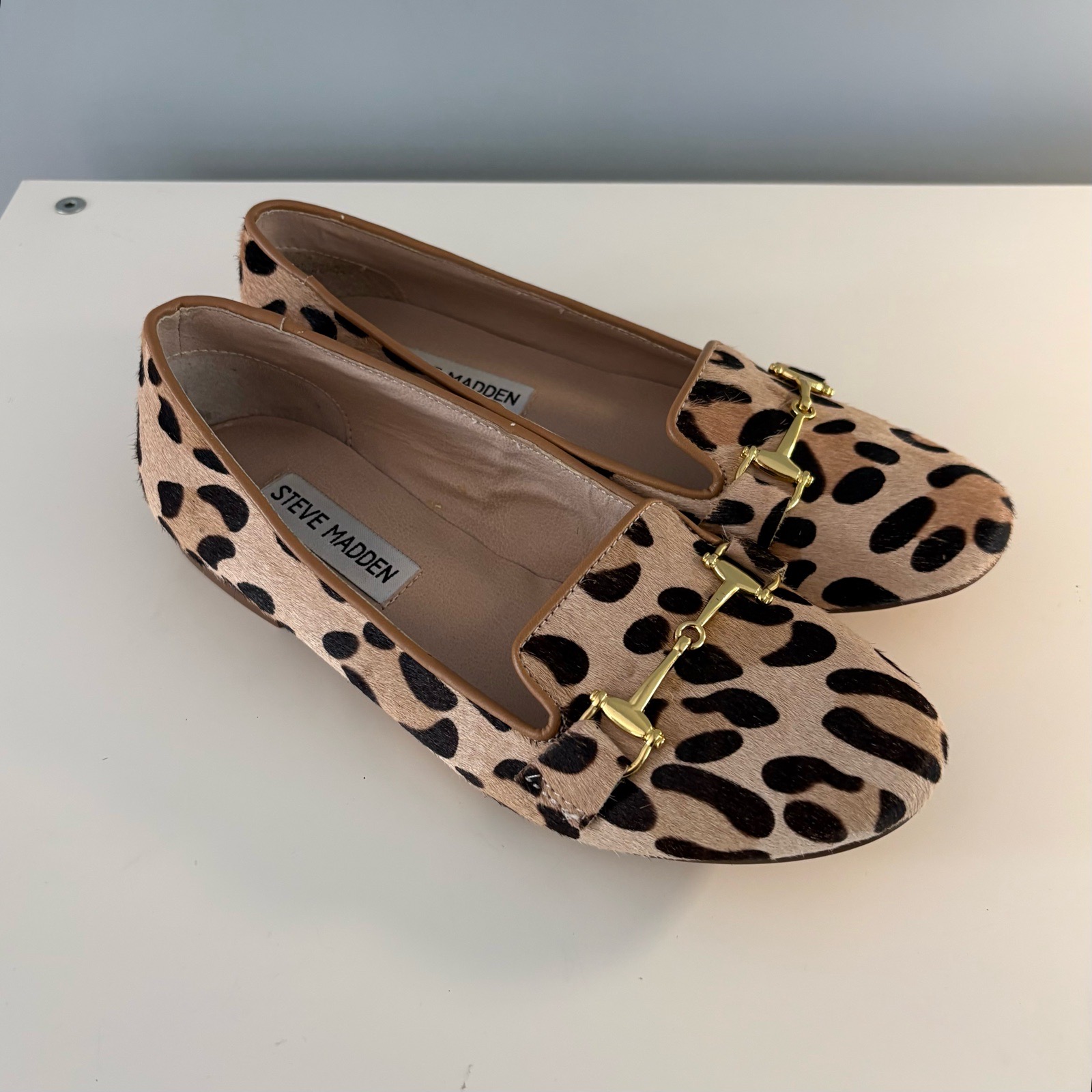Steve Madden Leopard Pony-Style Loafers EU 36 Gold Horsebit