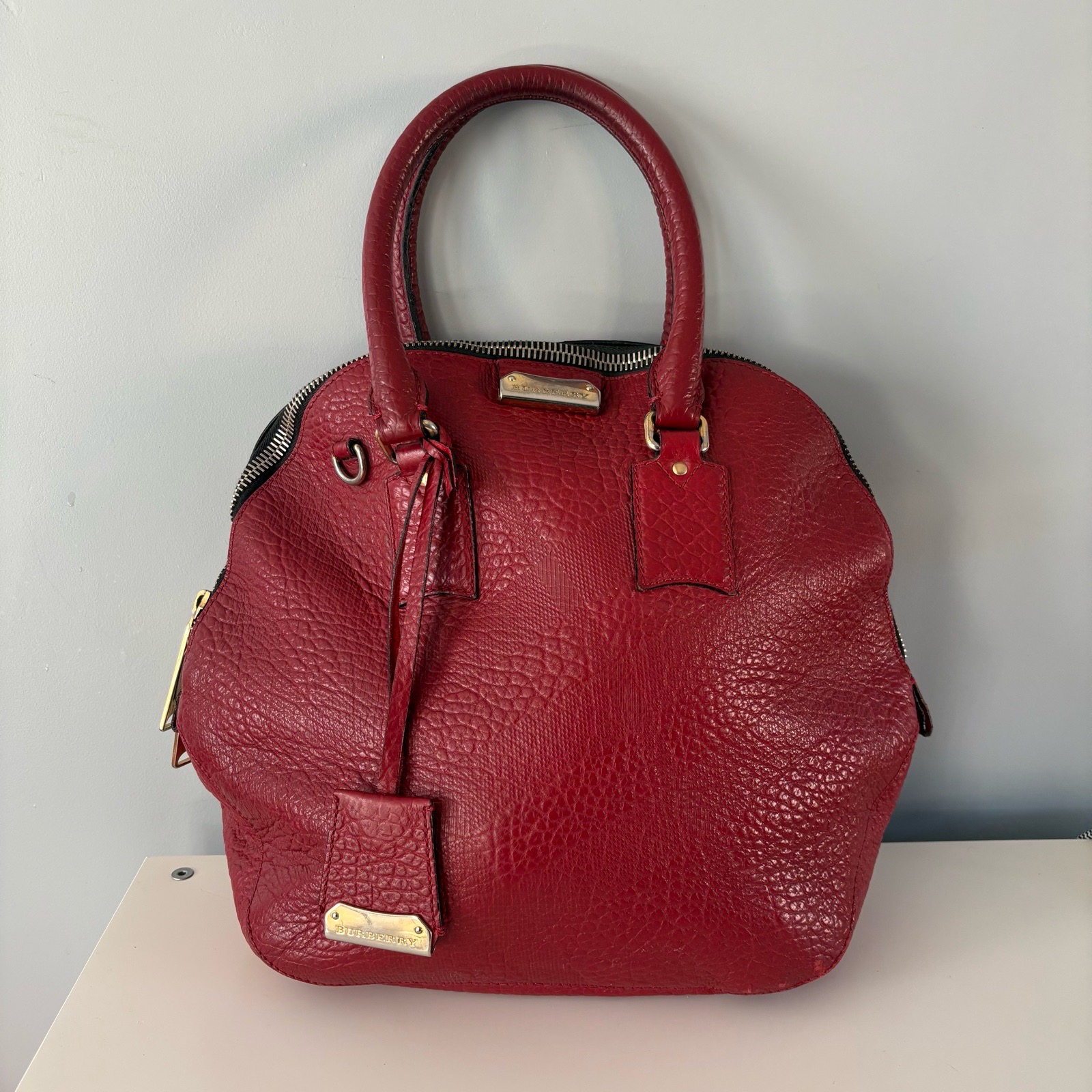 Burberry Orchard Bowling Bag Red Grained Leather + Shoulder Strap