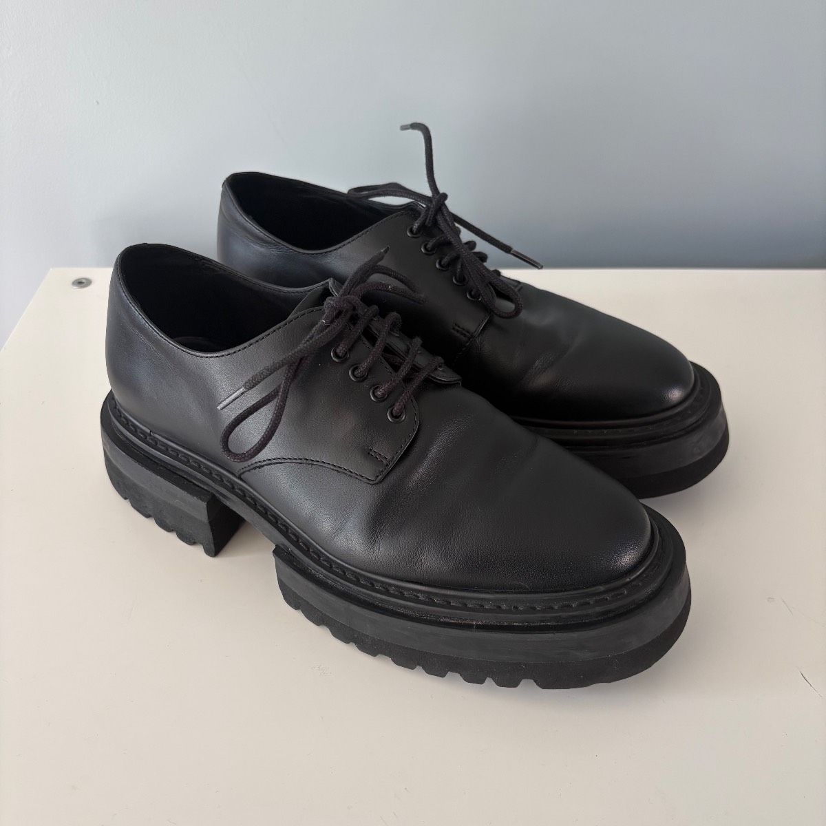 COS Ladies Chunky Black Derby Lace Up Shoes Size 4 (EU 37)