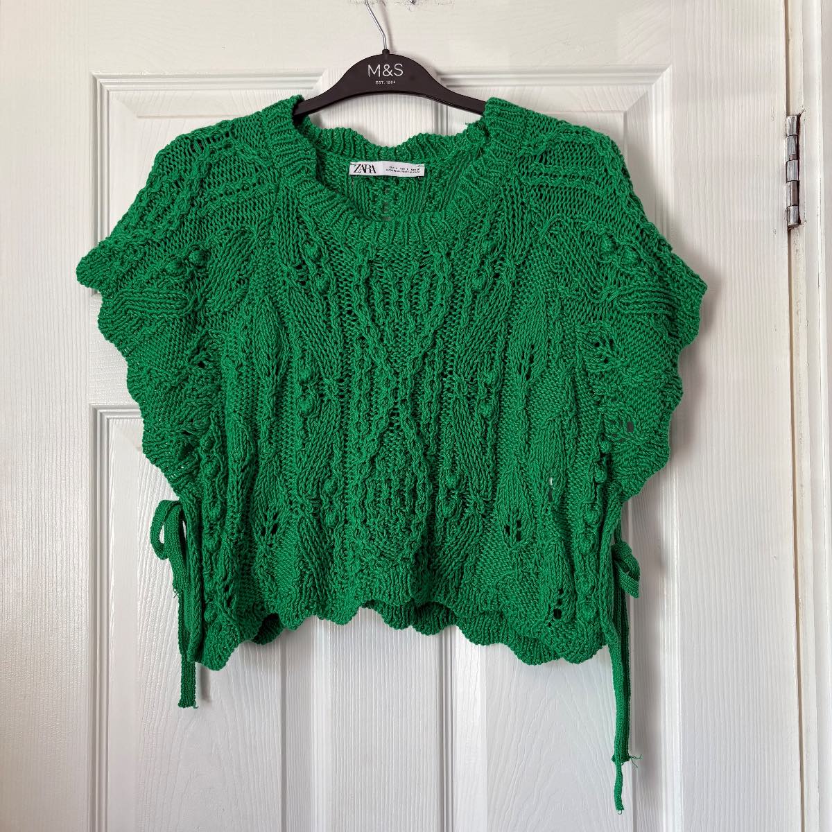 NWOT Zara Cropped Cable Knit Poncho Vest Emerald Green Size L