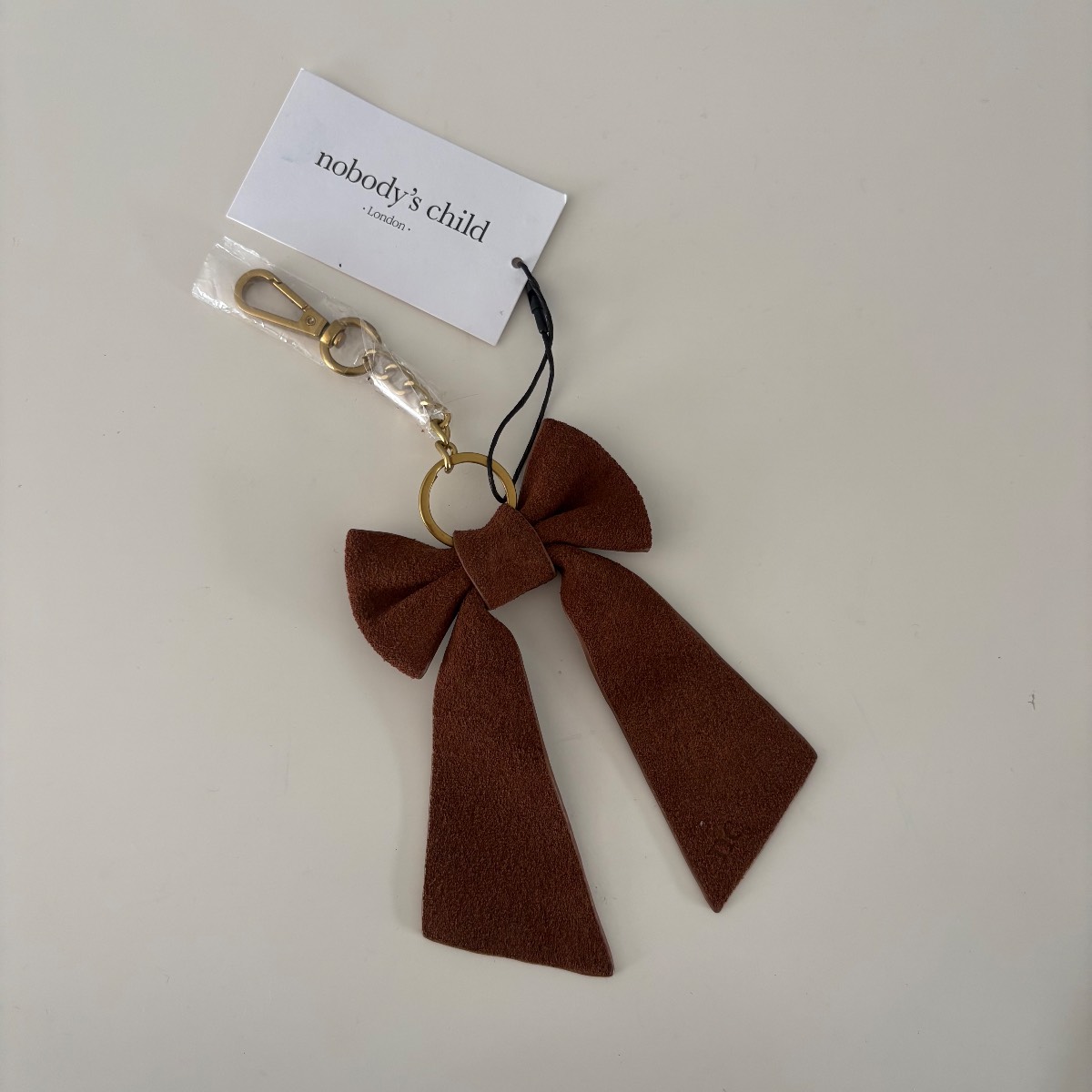 BNWT Nobody’s Child Leather Suede Brown Bow Bag Charm