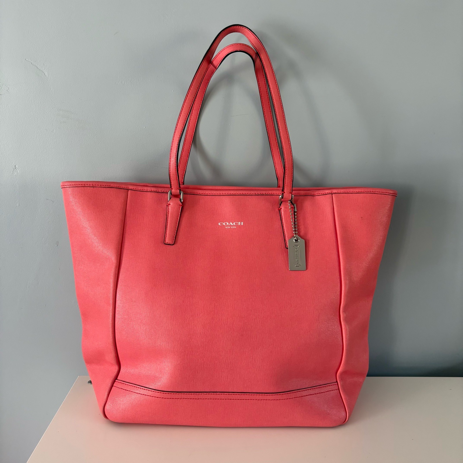 Coach Saffiano Leather Medium North South City Tote Bag Coral 23821