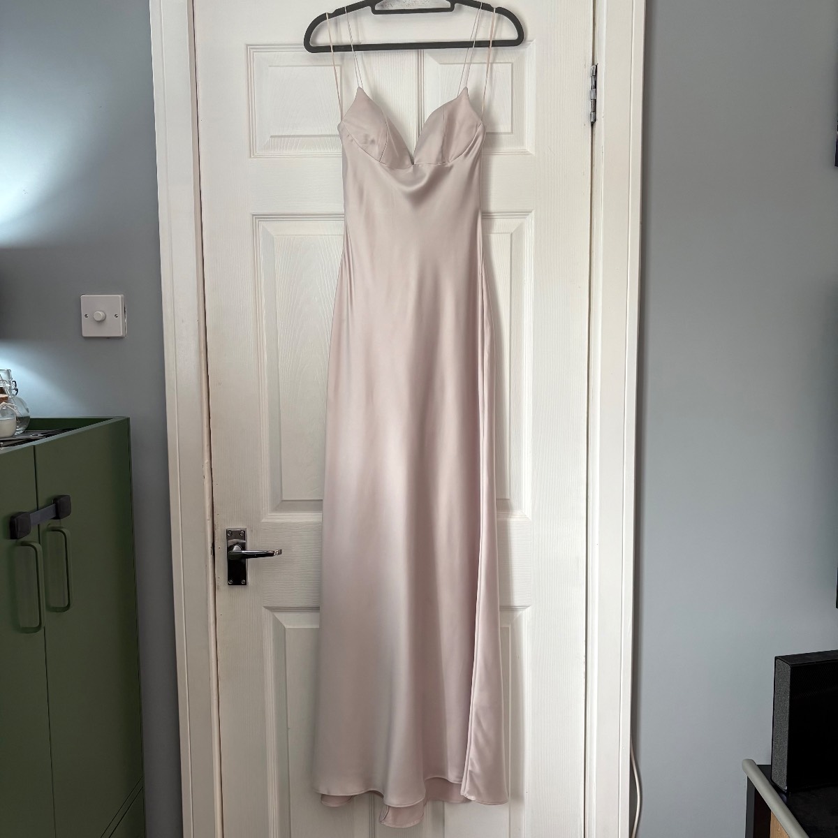 NWOT Zara Beige Satin Effect Maxi Dress with Spaghetti Straps Size XS