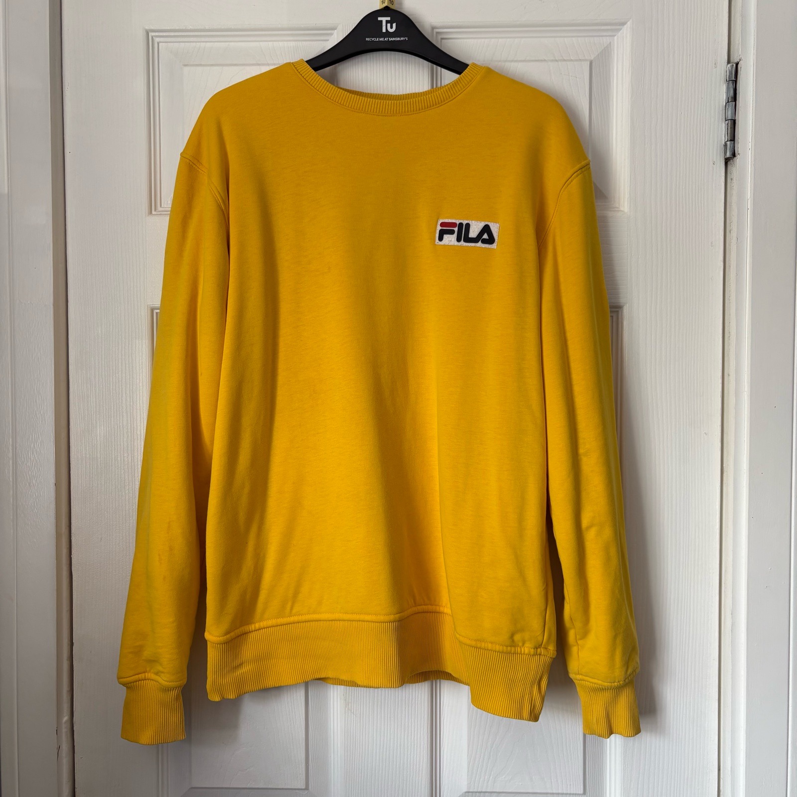 Genuine FILA Limited Edition Heritage Crewneck Sweatshirt Bright Yellow Brushed Fleece Size M
