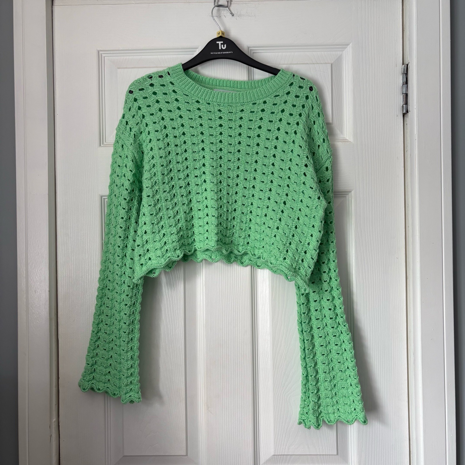NWOT Zara 13-14 years Mint Green Crochet Crop Top Scalloped Hem
