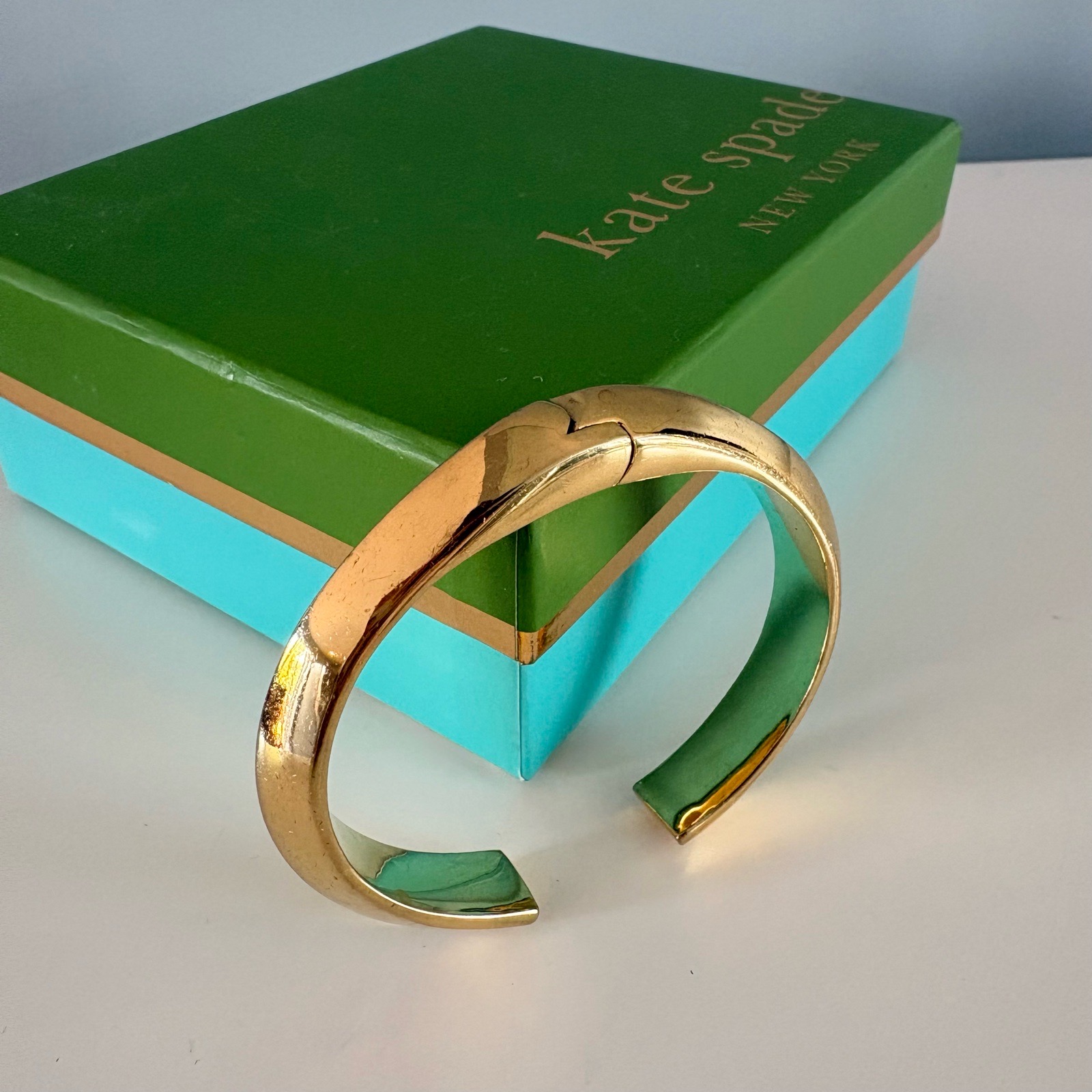 Vintage Kate Spade New York Gold Tone Hinged Cuff Bangle Bracelet