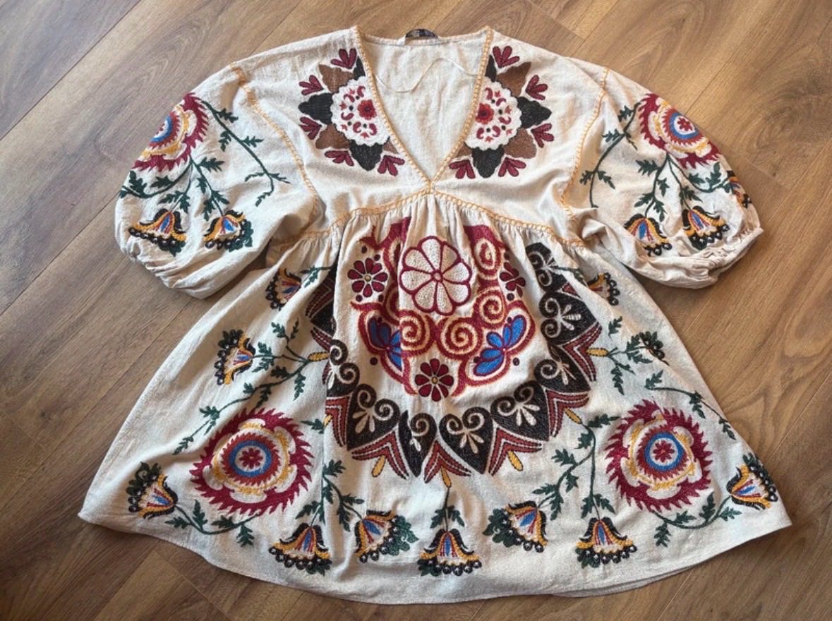 Zara Romy Linen Blend Boho Mini Dress