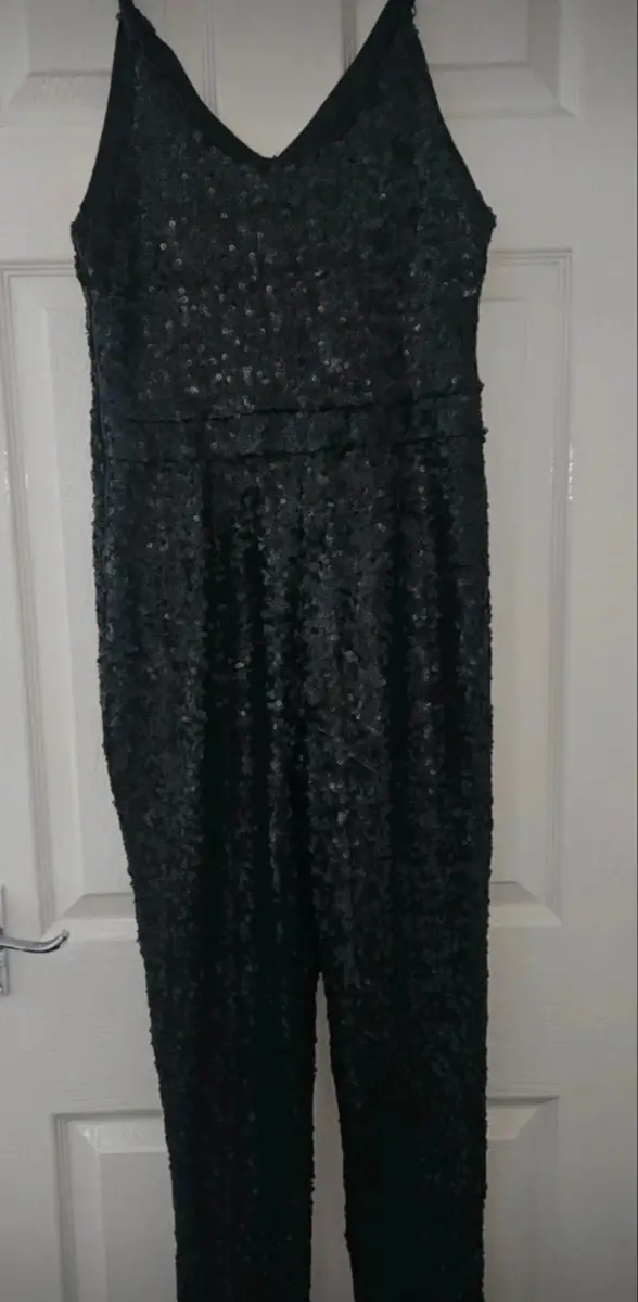 George Ladies Size 10 Black Sequin Zip Up Jumpsuit