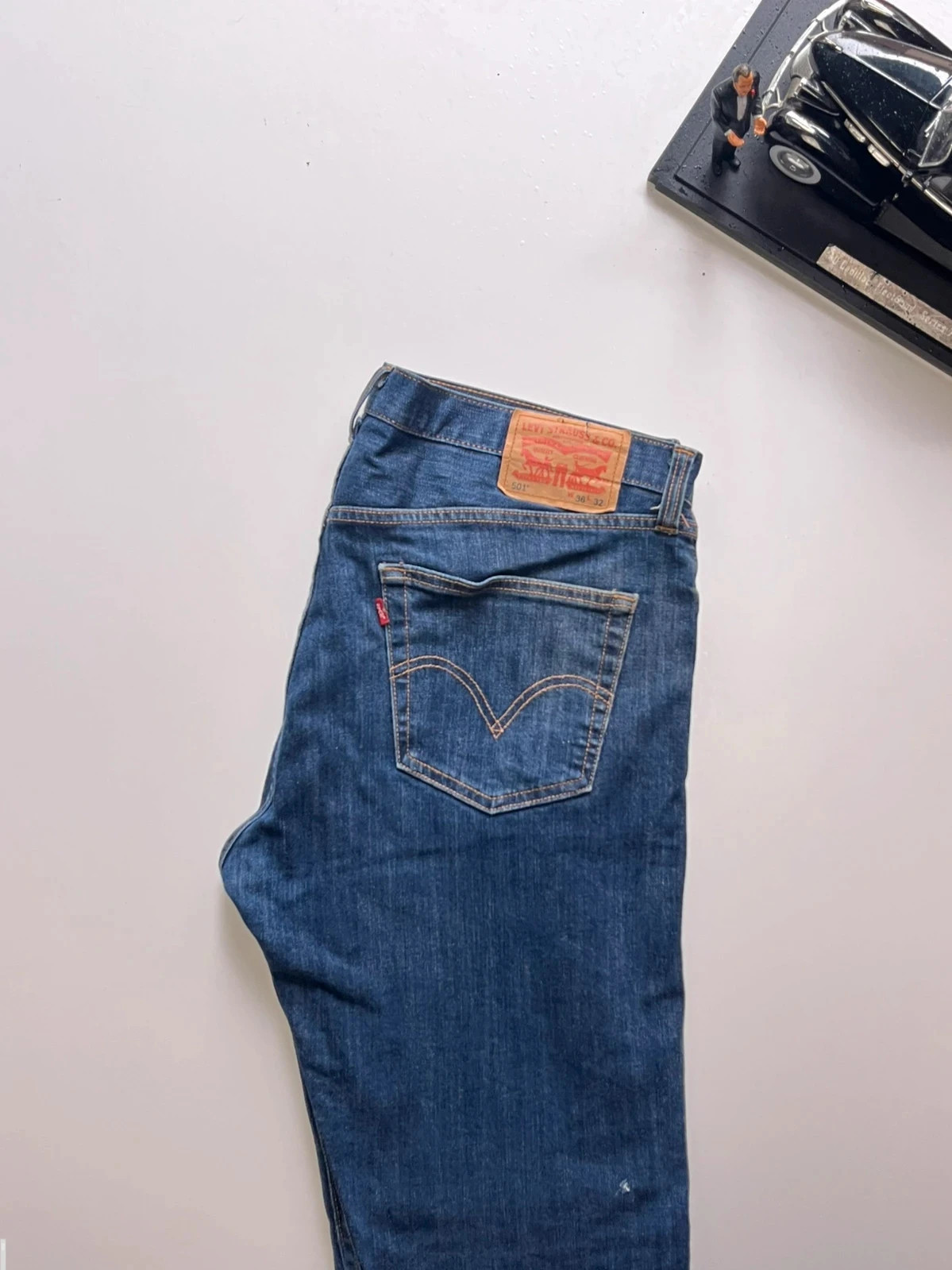 Levi’s vintage 501 classic straight navy stretch men’s workwear jeans W38 L32 Altered