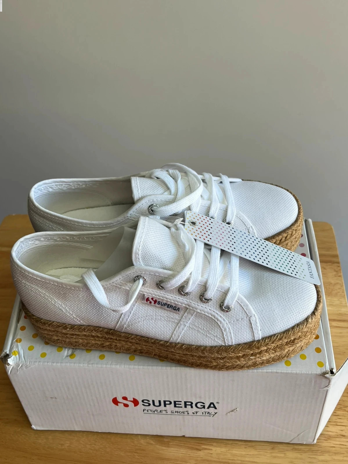 Brand new in box Superga 2790 jute/rope espadrille flat form white/brown women’s shoes UK5