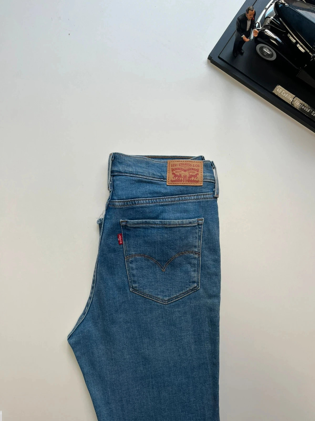 Levi’s vintage 724 hi-rise straight blue stretch women’s raw-hem jeans UK10 W29 L29 Altered