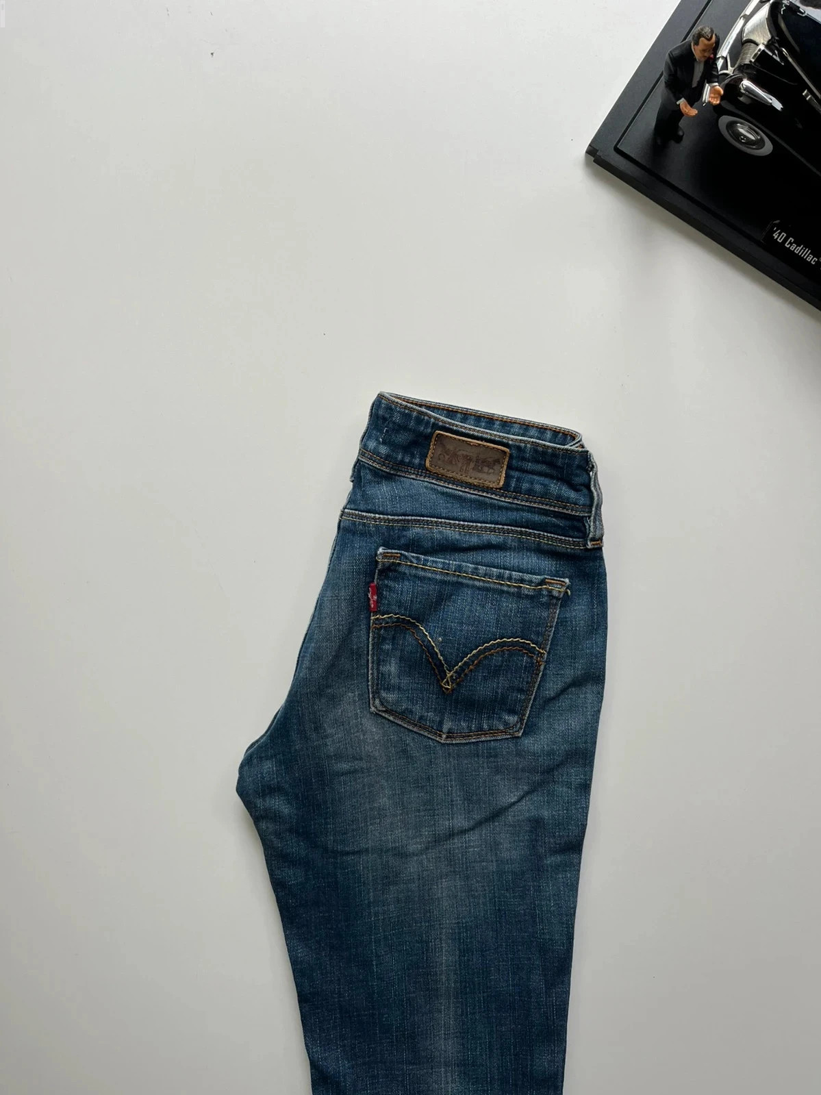 Levi’s vintage 571 slim fit low-rise navy stretch women’s jeans UK10 W29 L31 Altered