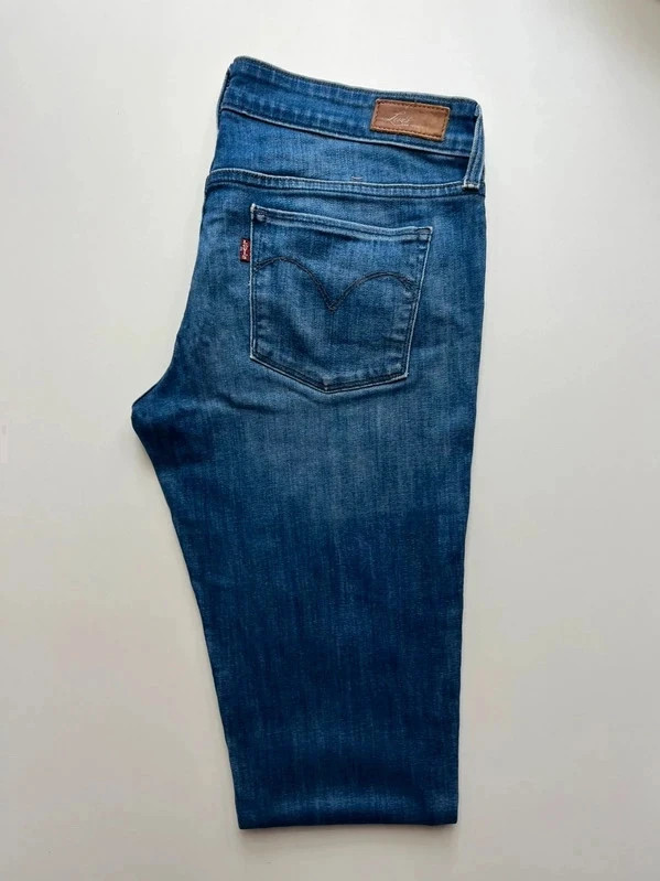 Levi’s vintage slight curve mid-rise skinny navy stretch women’s jeans UK12 W31 L33 Altered