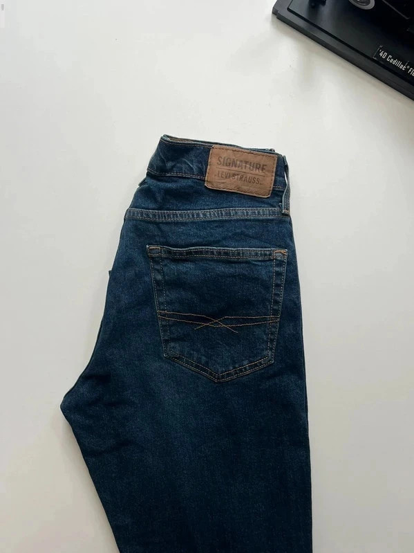 Levi’s vintage signature athletic modern fit tapered navy womens stretch jeans uk12 W30 L31 Altered