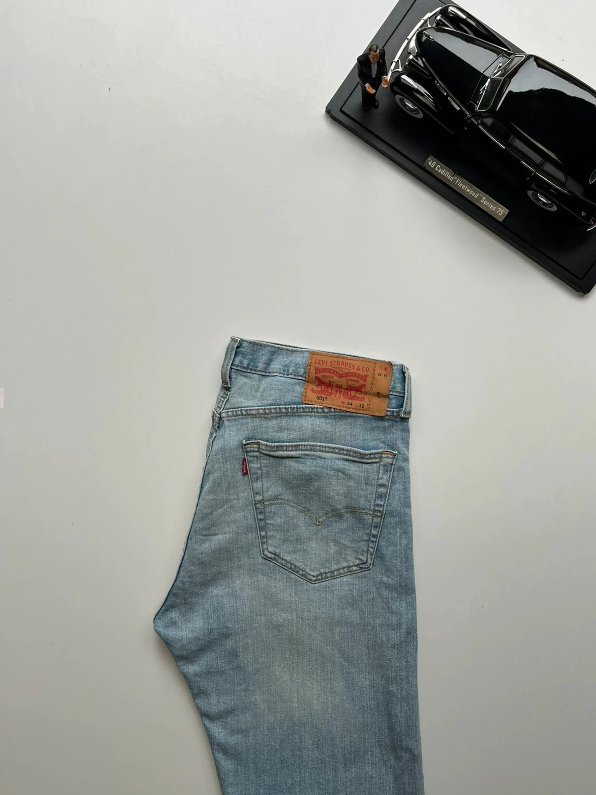 Levi’s vintage 501 classic straight button fly light blue stretch men’s workwear jeans W34 L32