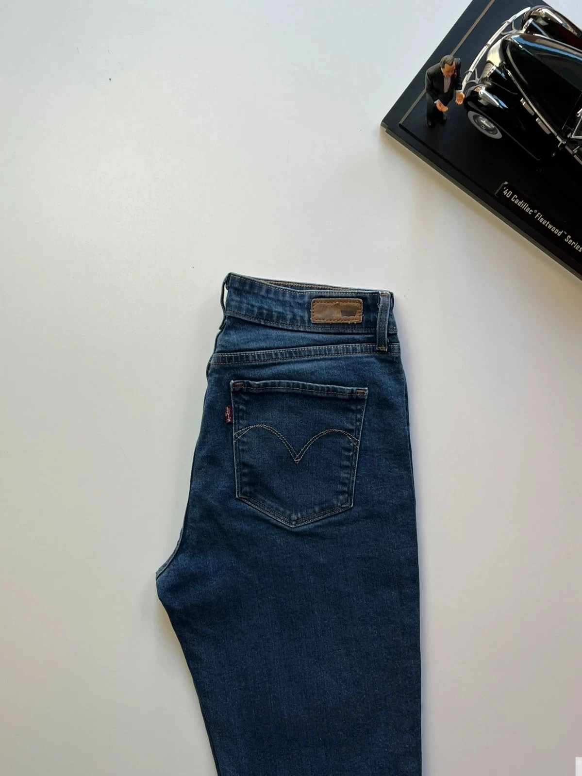 Levi’s vintage Demi curve mid-rise slim navy stretch women’s jeans UK10 W29 L28 Altered