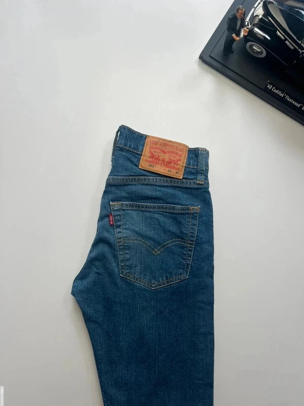 Levi’s vintage 502 mid-rise tapered leg stretch navy women’s jeans UK10 W28 L27 Altered
