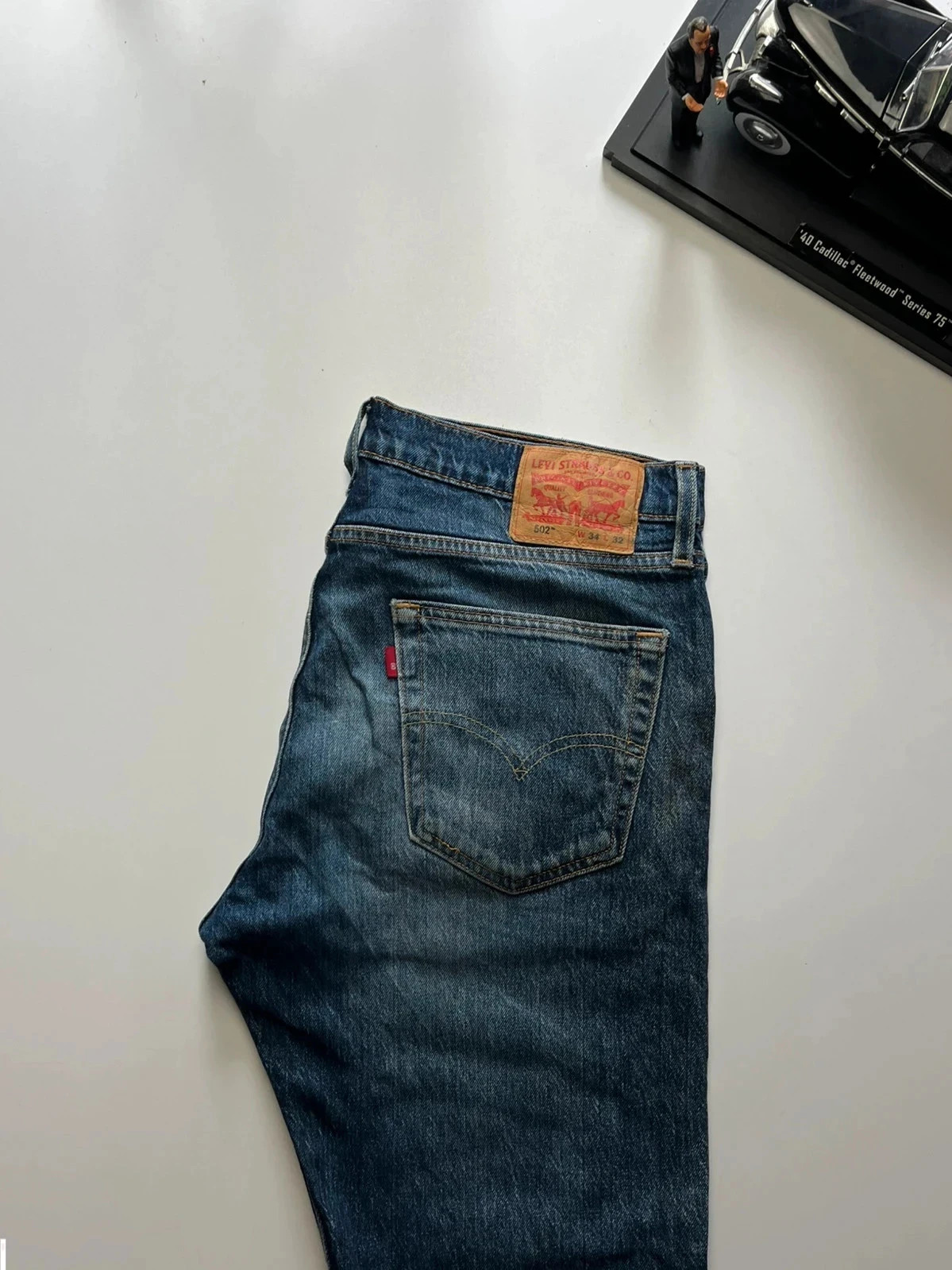 Levi’s vintage 502 slim tapered navy/wash stretch men’s workwear jeans W34 L30 Altered