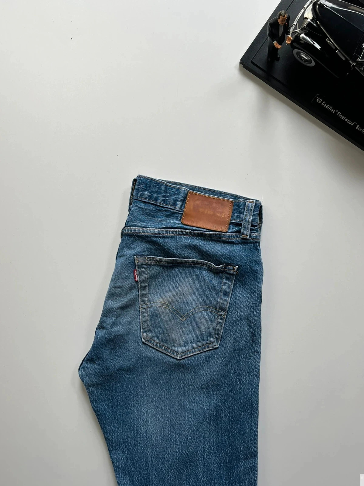 Levi’s premium 501 classic straight button fly blue stretch ripped men’s jeans W32 L31 Altered