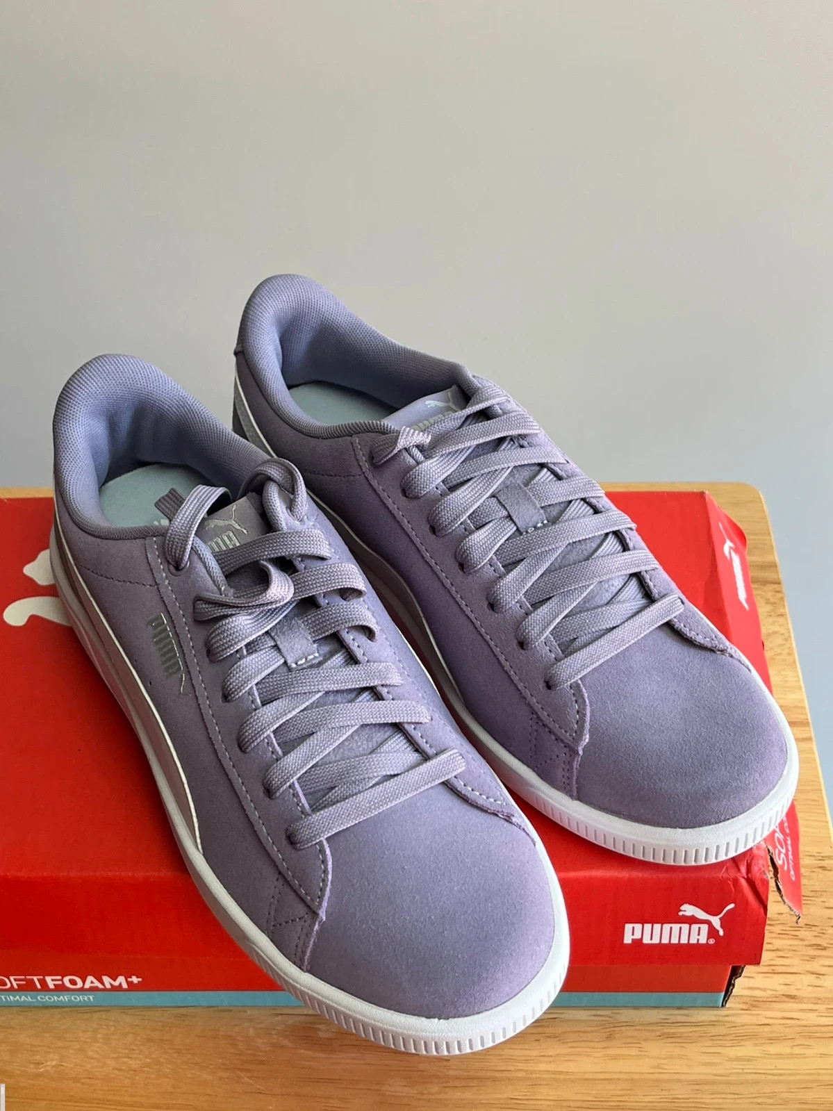 Brand new puma vikky v3 pale plum/silver mist soft foam suede women’s trainers UK6
