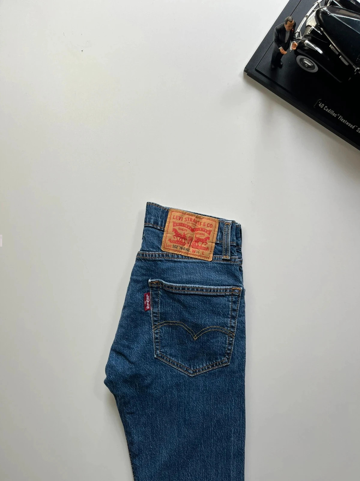 Levi’s vintage 502 hi-ball regular fit tapered leg mid-rise navy stretch women’s jeans UK8 W26 L29