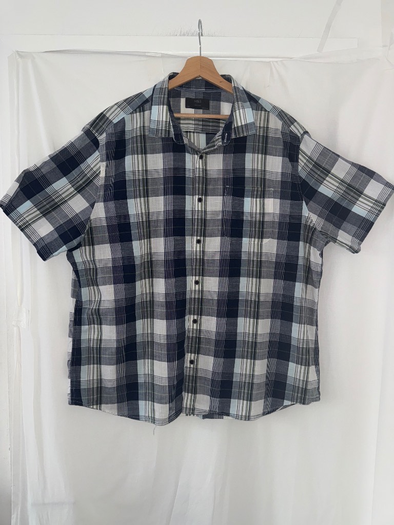 M&S Men’s Short Sleeve Plaid Checked Shirt - 3XL Regular Fit