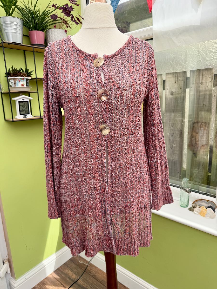 Sahara red blue open knit lagenlook cardigan size S B17