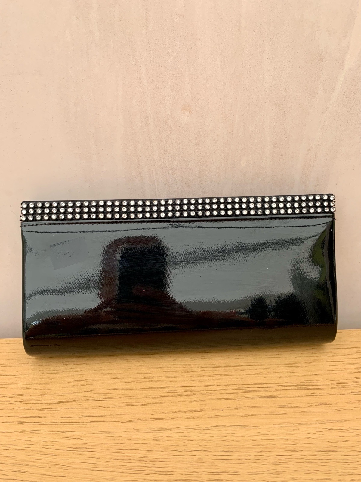 Next Y2K black shiny handbag faux patent leather clutch bag