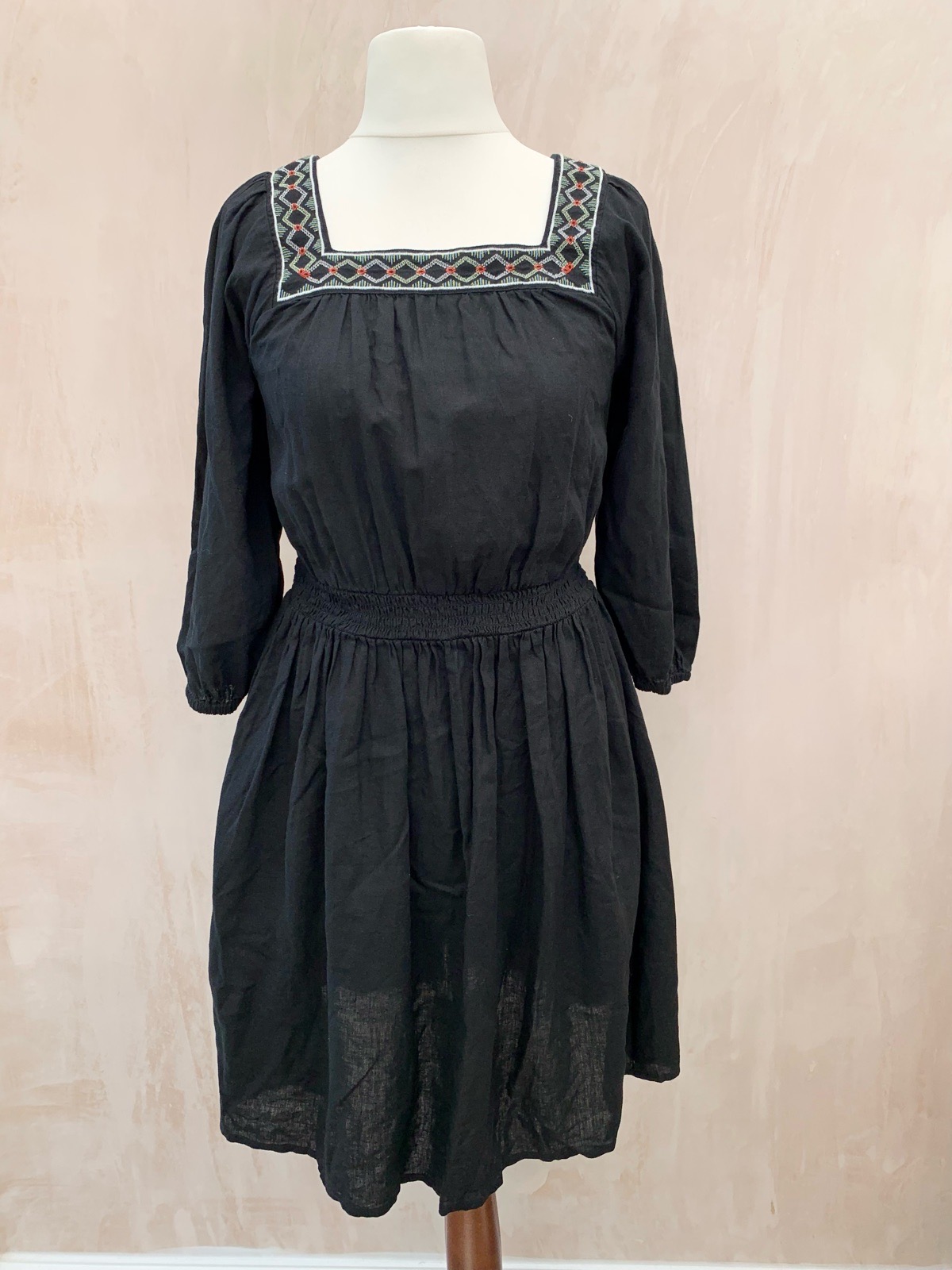 M&S black boho gypsy folk dress size 8 B33