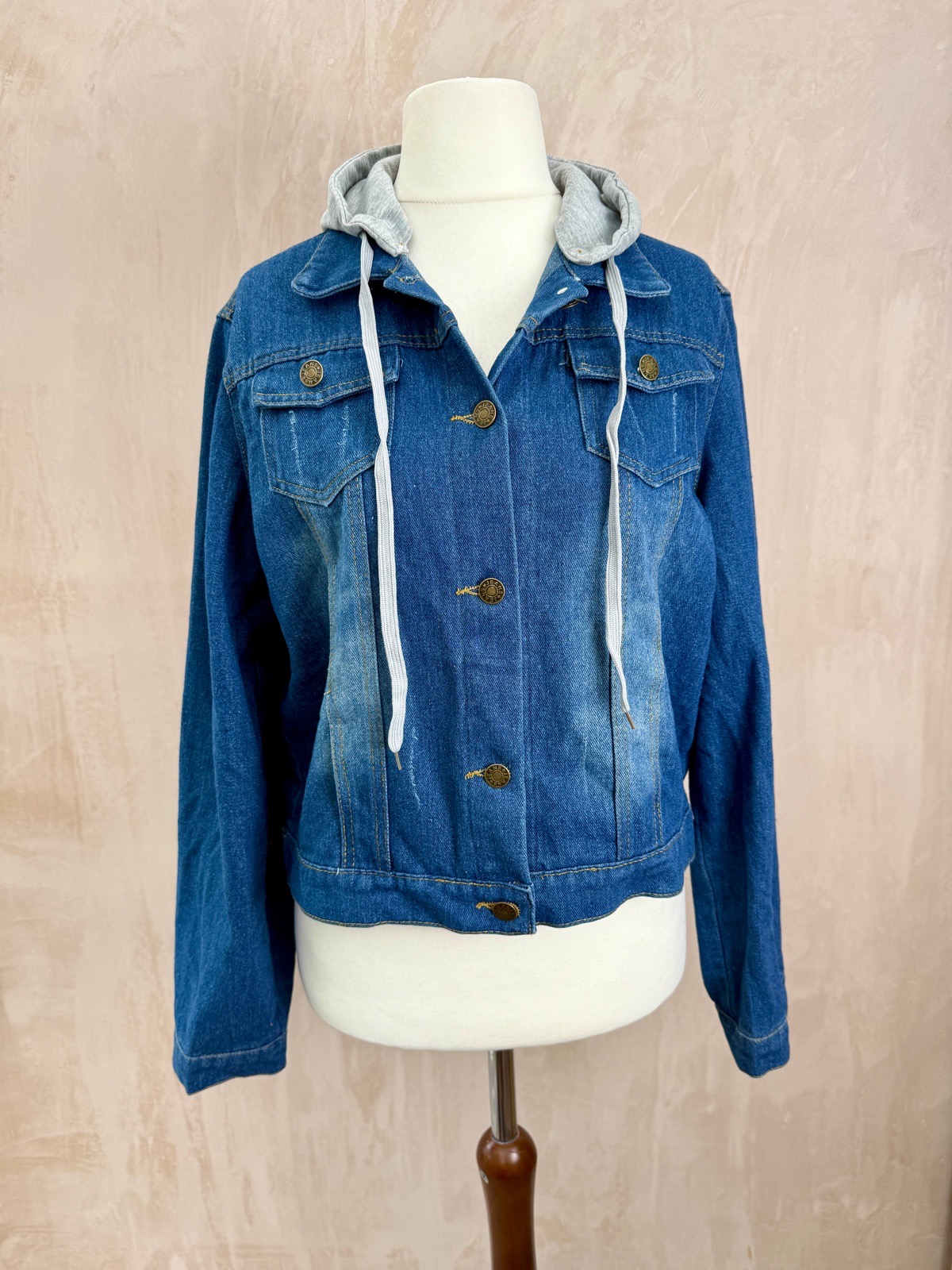 Jeans Y2K blue soft chambray denim effect button up hooded jacket fits size 12