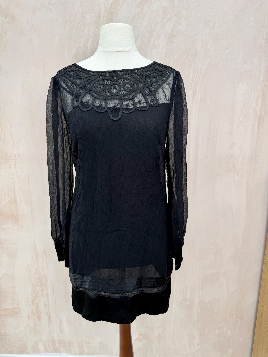 Monsoon Y2K black 100% silk chiffon mini dress size 10 B29