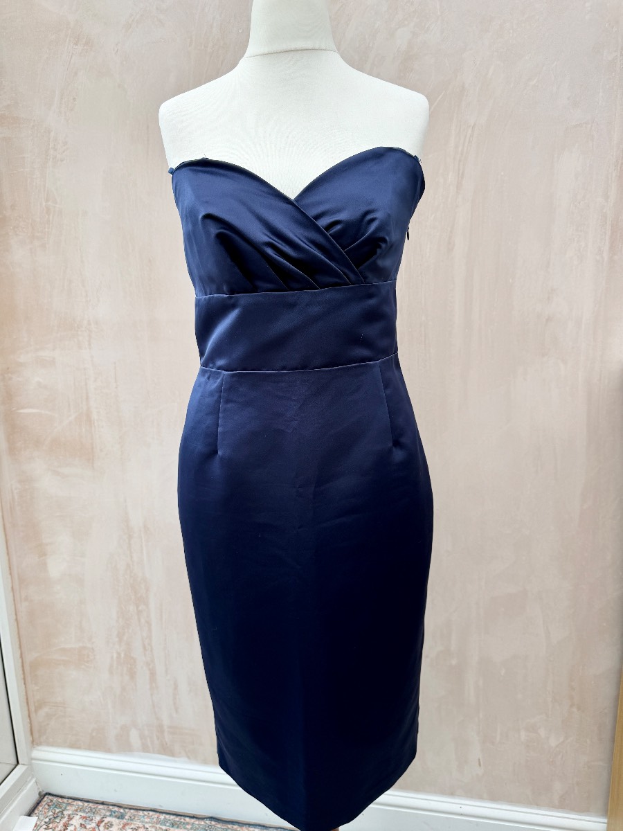George Y2K blue satin strapless knee length cocktail dress Fits size 10 B28