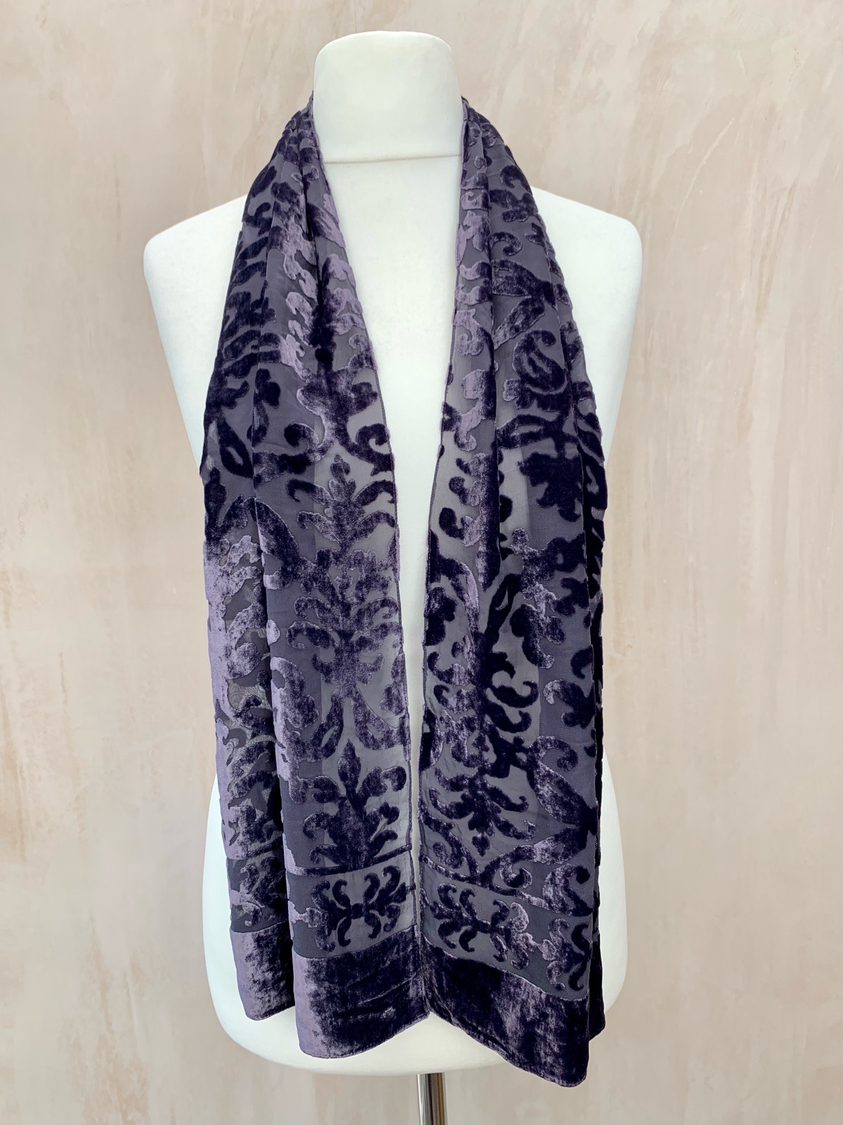 Bhs purple vintage scarf silk blend devoire velvet