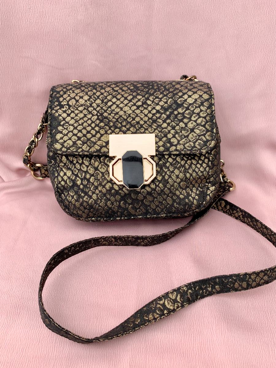 Red herring black gold snake print cotton canvas Crossbody bag