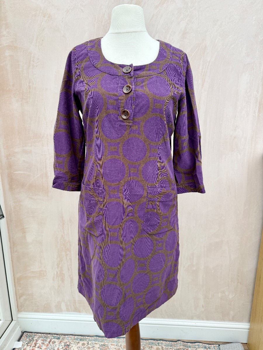 Boden purple brown needle cord vintage inspired shift dress size 12 B28