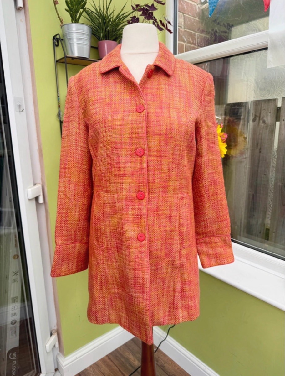 Dialogue 60s inspired orange coral tweed overcoat size S