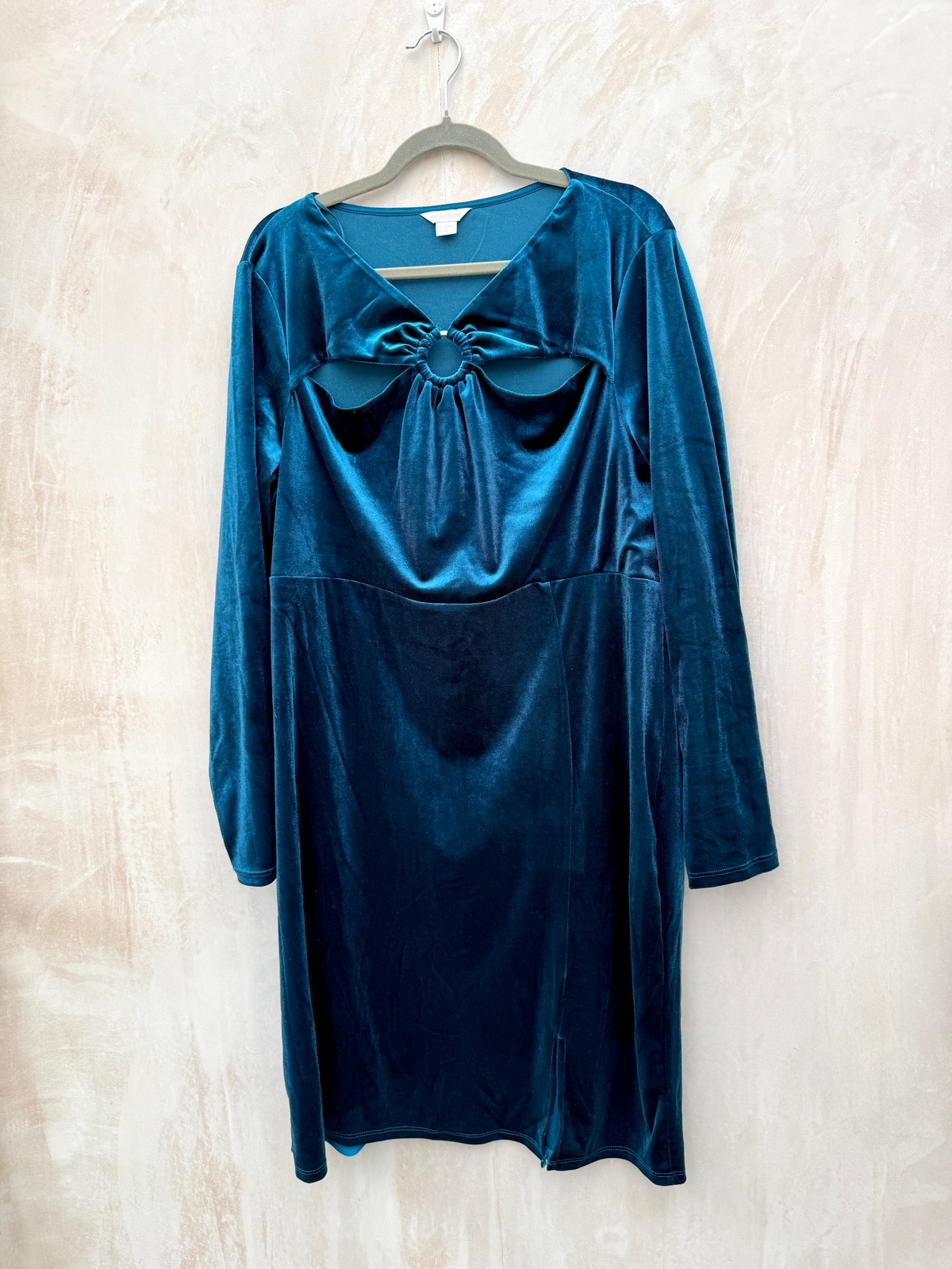 Monsoon size 22 teal velour party dress long sleeved B34