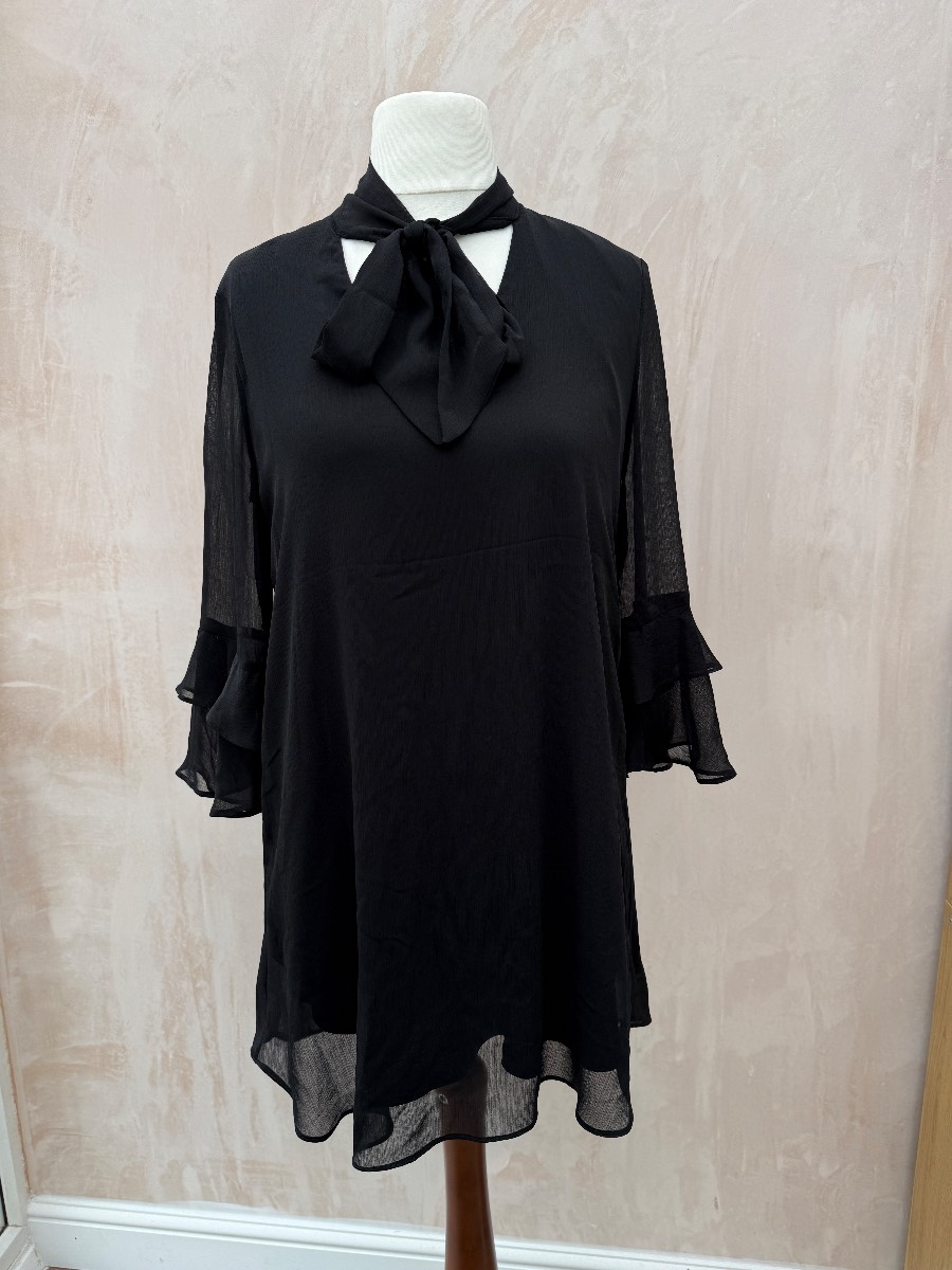 Dorothy Perkins black chiffon floaty long top mini dress size 12 B29
