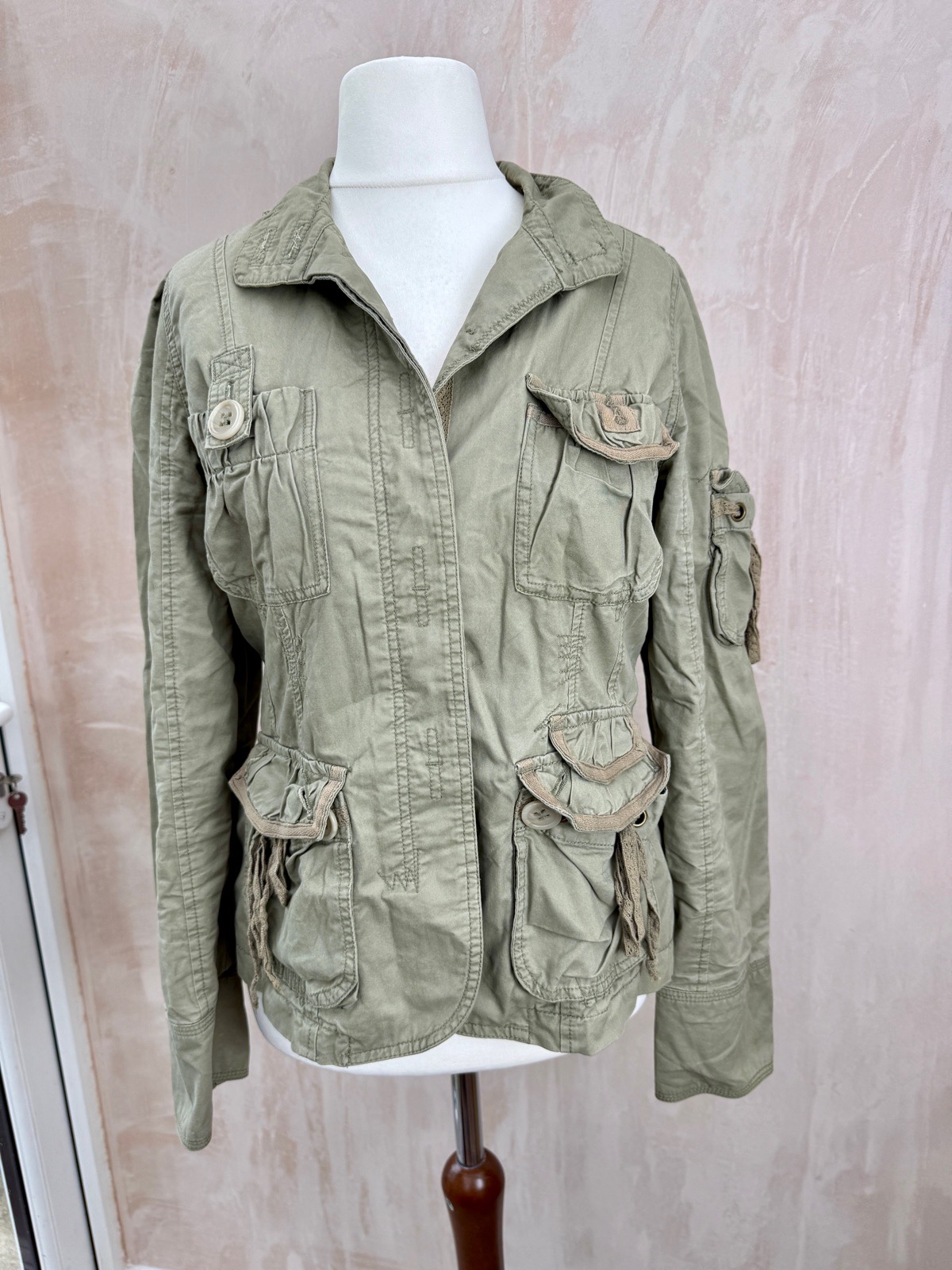 Next mid 00s khaki military inspired utility jacket size 14 fits 10-12