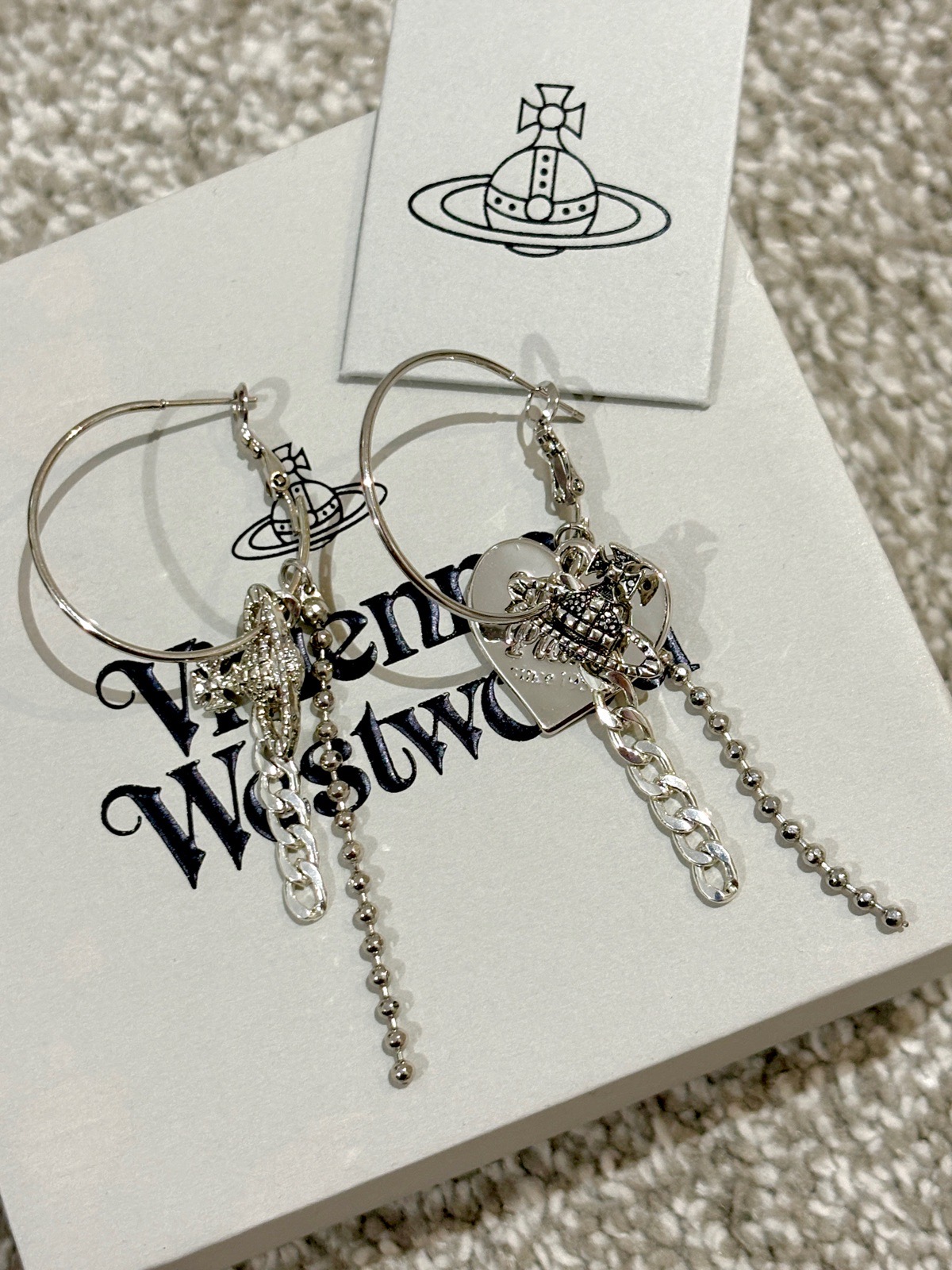Silver with chains hoop earrings