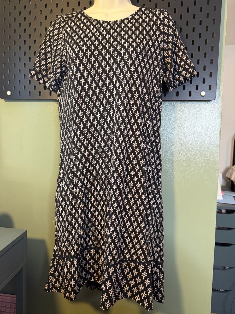 FatFace Black & White Cotton Modal Smock Dress UK 8 Long Midi Pockets Casual