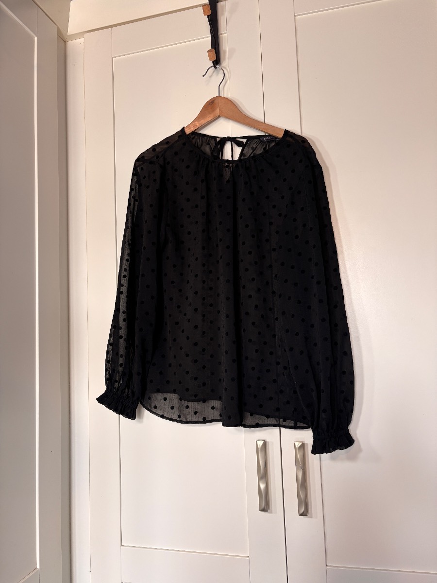 M&S black blouse top size 14 sheer long sleeves smart casual