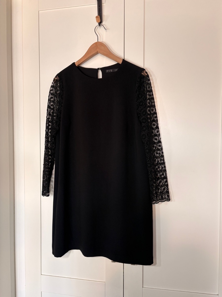 Zara black shift dress size L lace sleeves smart party