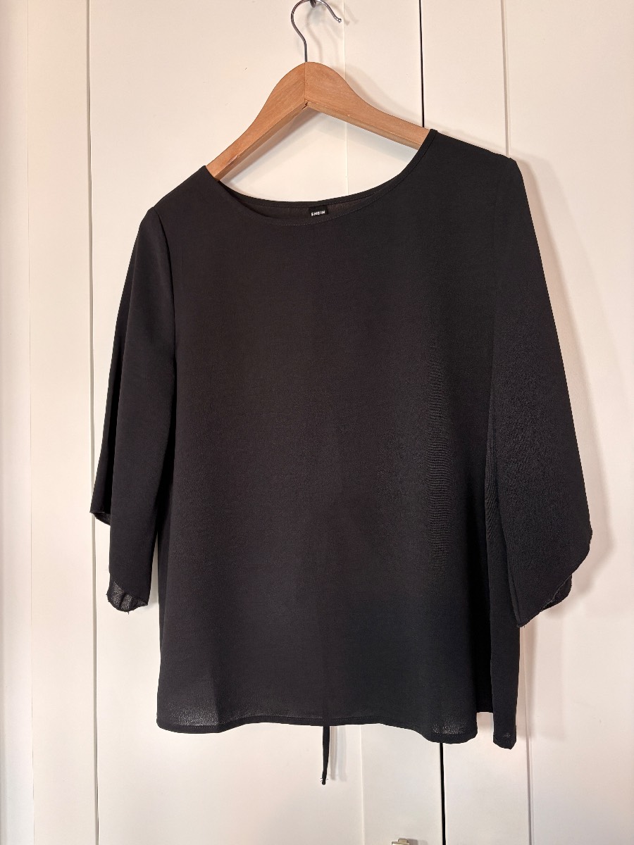 Shein black blouse top size M summer cut out back 3/4 sleeves holiday hen party